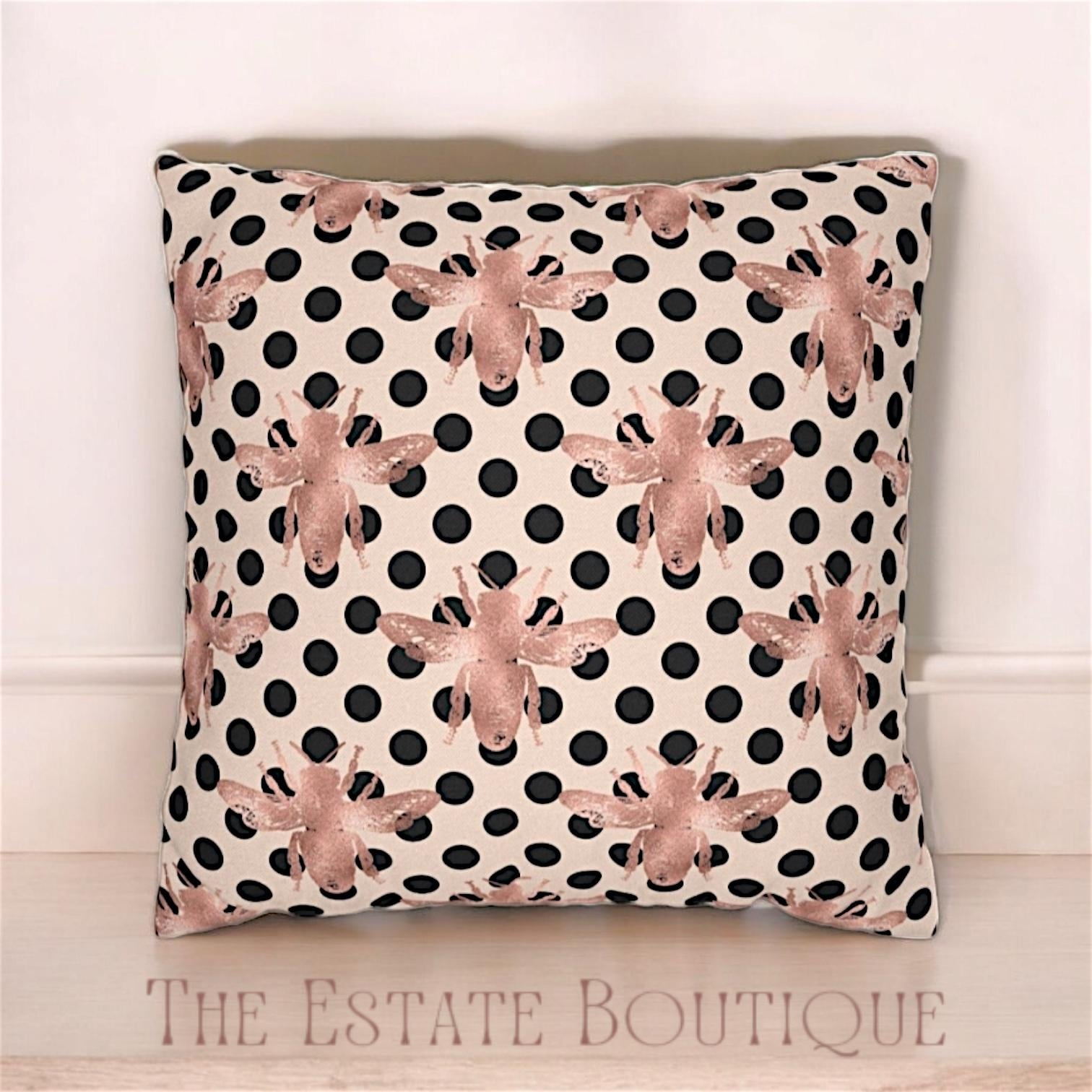 Rose Gold + Black Bee Pattern Throw Pillow Case Cover - TheEstateBoutique