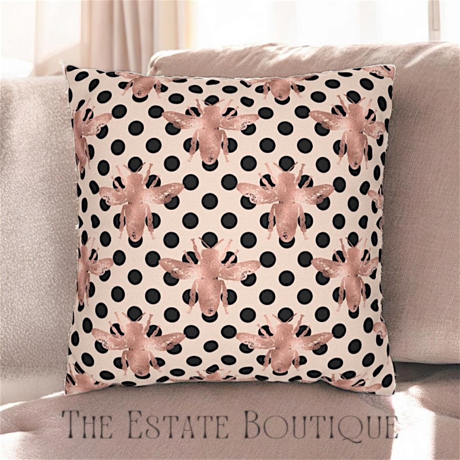 Rose Gold + Black Bee Pattern Throw Pillow Case Cover - TheEstateBoutique