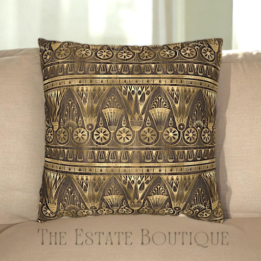Vintage Geometric Print Brown Gold Throw Pillow Case Cover - TheEstateBoutique
