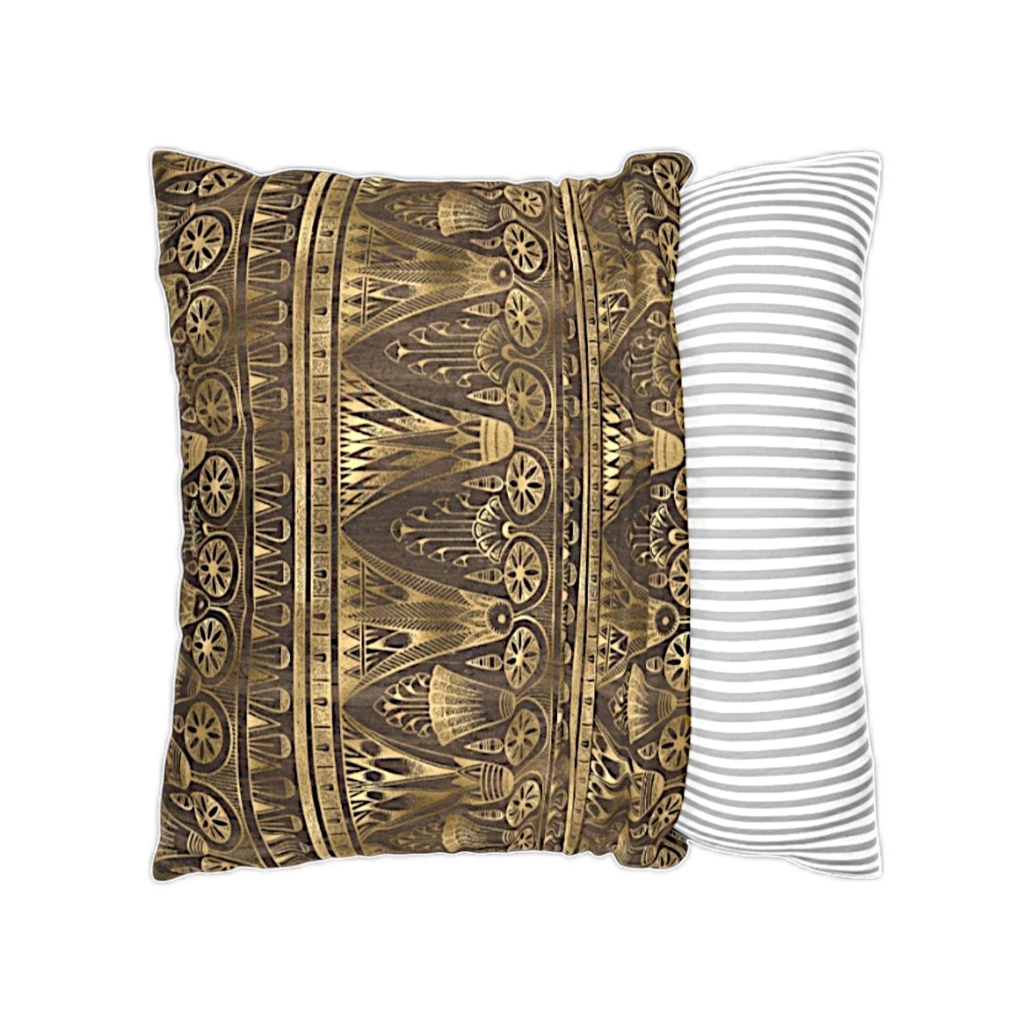 Vintage Geometric Print Brown Gold Throw Pillow Case Cover - TheEstateBoutique