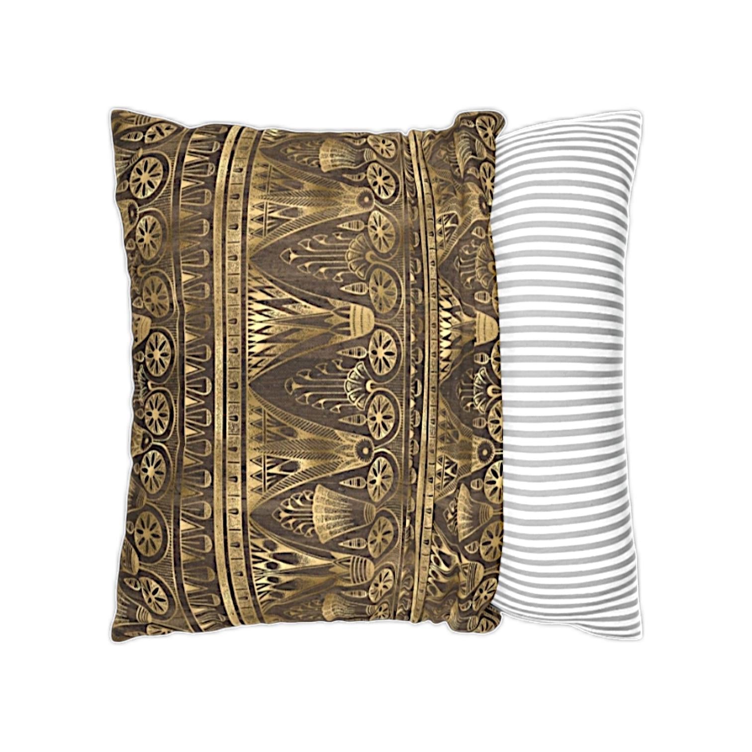 Vintage Geometric Print Brown Gold Throw Pillow Case Cover - TheEstateBoutique
