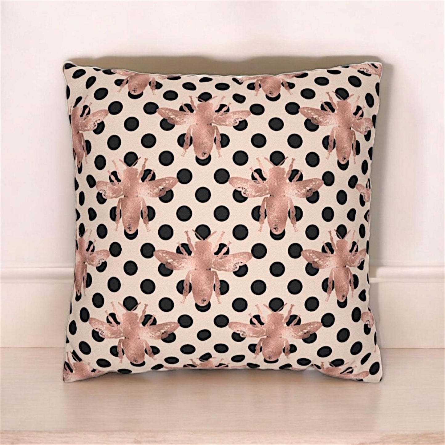 Rose Gold + Black Bee Pattern Throw Pillow Case Cover - TheEstateBoutique