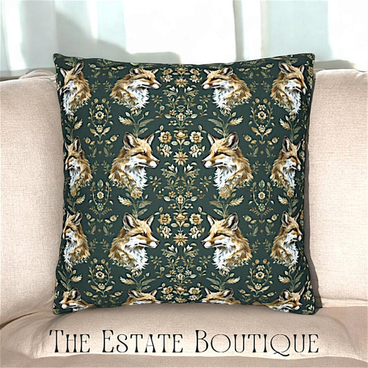 Rustic Forest Green Fox Throw Pillow Case Cover - TheEstateBoutique