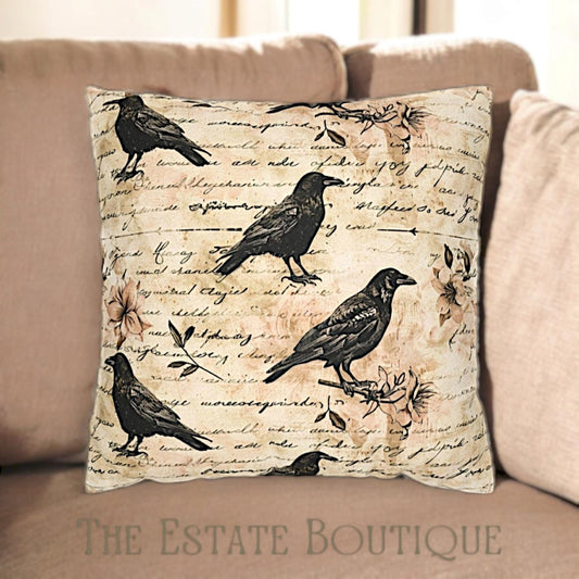Vintage Black Crow Raven Throw Pillow Case Cover - TheEstateBoutique