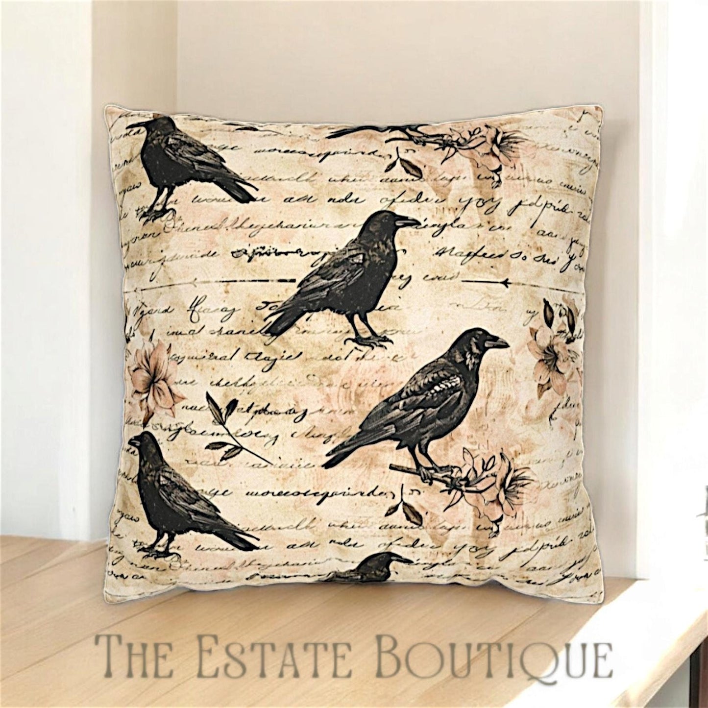 Vintage Black Crow Raven Throw Pillow Case Cover - TheEstateBoutique