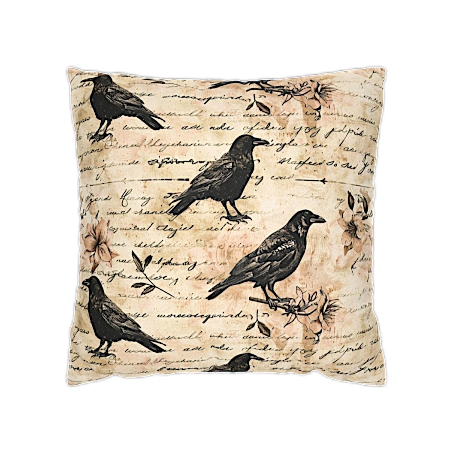 Vintage Black Crow Raven Throw Pillow Case Cover - TheEstateBoutique